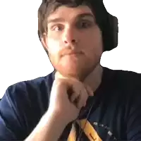 a man with a beard wearing headphones and a blue shirt