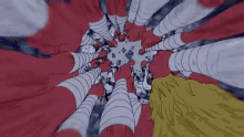 a cartoon character is being attacked by a giant red and white robot .