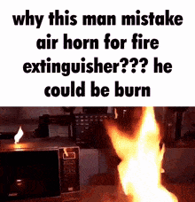 electroboom airhorn fire extinguisher fire burn
