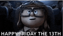 a cartoon character wearing glasses and a helmet is sitting in a theater .
