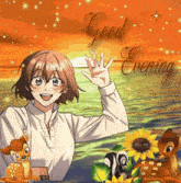 a good evening greeting card with a deer and a girl