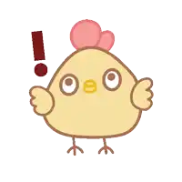 a cartoon chicken with a red exclamation point above it