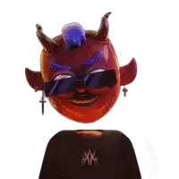 a cartoon devil wearing sunglasses and a black shirt with the letter m on it