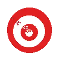 a red and white target with a blue arrow in the center