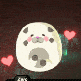 a cartoon drawing of a cat with hearts around it and the word zero underneath it