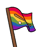 a rainbow flag with a baseball and bat on it .