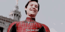 spiderman peter parker tobey maguire smile they love me