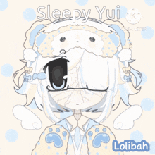 a drawing of a girl with sleepy yui written on it