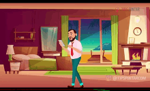 a cartoon illustration of a man using a tablet