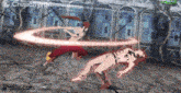 a cartoon of a man kicking another man in the face in a video game .