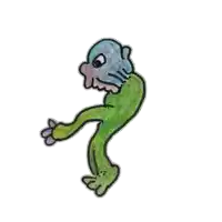 a cartoon drawing of a green monster with a blue head