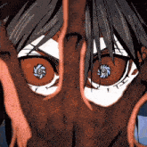 a close up of a cartoon character 's eyes with the letters x and y on them