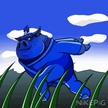 a cartoon of a blue pig with the name nikepig on the bottom right