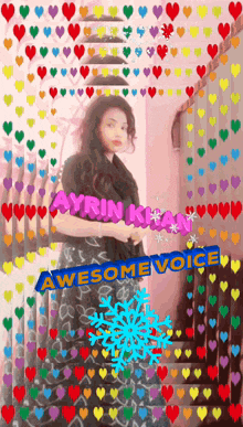 a picture of a girl with ayrin khan awesome voice written in the middle