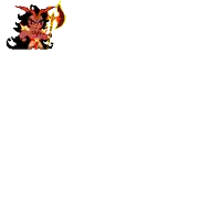 a pixel art of a devil holding an axe and a torch .