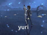 a man and a woman are hugging and the word yuri is on the bottom right