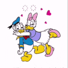a cartoon of donald duck and daisy duck hugging with the words always & forever xxx
