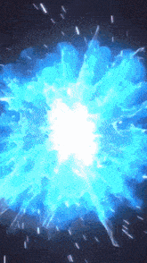 a blue and white explosion with sparks coming out of the center