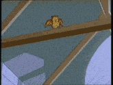 a cartoon owl is flying through the air with its wings outstretched