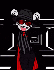a cartoon character wearing sunglasses and a black hat