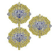 three gold and silver emblems with the letters ghb around them
