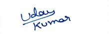 a handwritten signature of uday kumar in blue ink