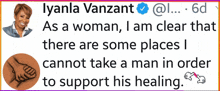 a tweet from iyanla vanzant says that there are some places i cannot take a man