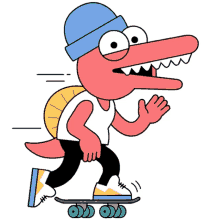 skater dinos big eyes sharp teeth sneakers skateboard
