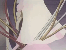 a drawing of a woman with a white dress and a purple background