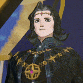 a cartoon drawing of a man wearing a necklace