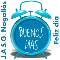 a blue alarm clock that says buenos dias