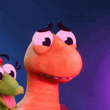 a close up of a cartoon character 's face with a purple background