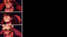 a collage of images showing different facial expressions of luffy