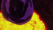 a purple sphere is floating in the middle of a fireball
