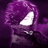 a drawing of a person with purple hair