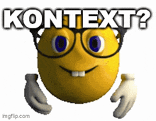 a yellow smiley face with glasses and the words kontext on it