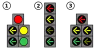a drawing of a traffic light with arrows pointing to the left