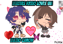 veritas ratio loves via viatio canon with hearts and butterflies around them