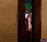 a cartoon of a man and a woman peeking out of a door with a 3look logo on the bottom right