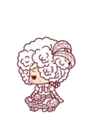 a cartoon drawing of a girl with curly hair and a hat