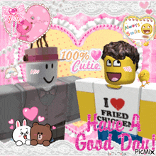 a picture of two roblox characters with one wearing a fried chicken shirt