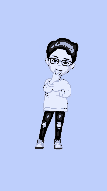 a cartoon of a boy wearing glasses and a white shirt