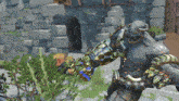a video game character with a skull on his head is holding a sword