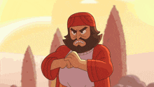 a cartoon character with a beard and a red hat
