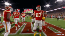 a football player with the number 87 on his jersey stands on the field