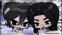 a picture of two anime characters with the name keisuke de matu on the bottom