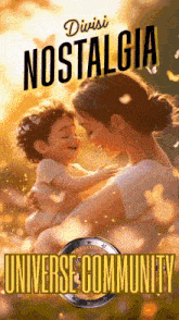 a poster for diwisi nostalgia universe community features a woman holding a child