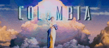 a painting of a woman in the clouds with the word columbia above her