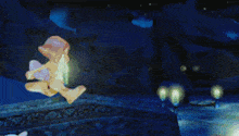 a cartoon scene with a blue object in the middle of it