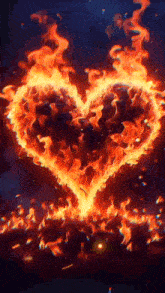a heart made of fire on a dark blue background
